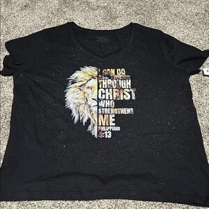 Black Graphic T-Shirt with Lion and Text